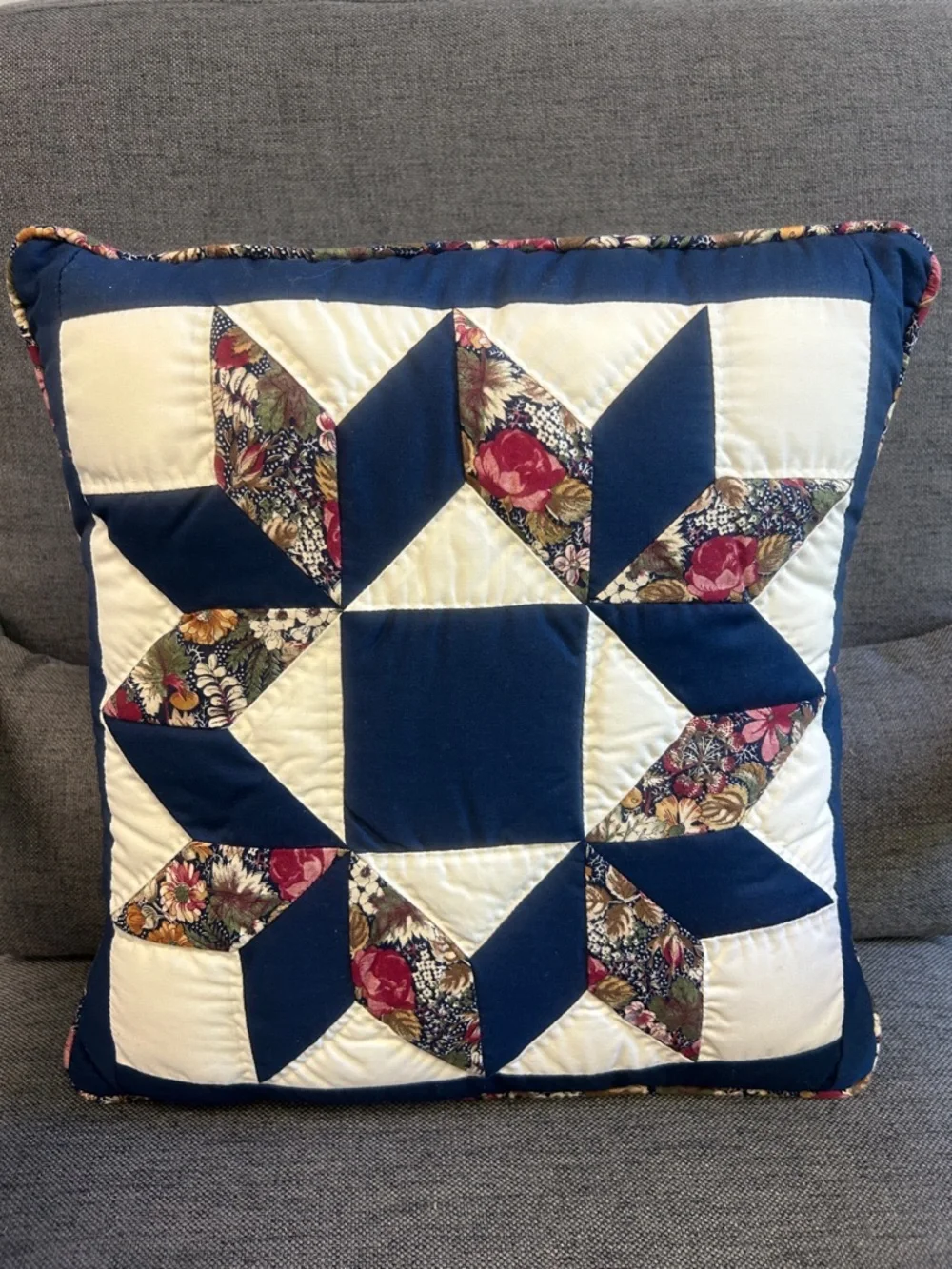 Bundle of Two Vintage Handmade Quilted Patchwork Star Decorative Square Pillows